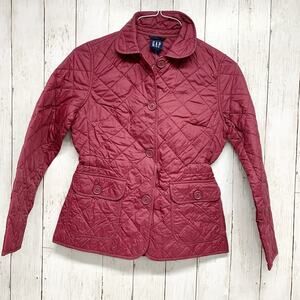 GAP Jacket Women Size XS Red Quilted Collared Button Down Long Sleeve Pockets